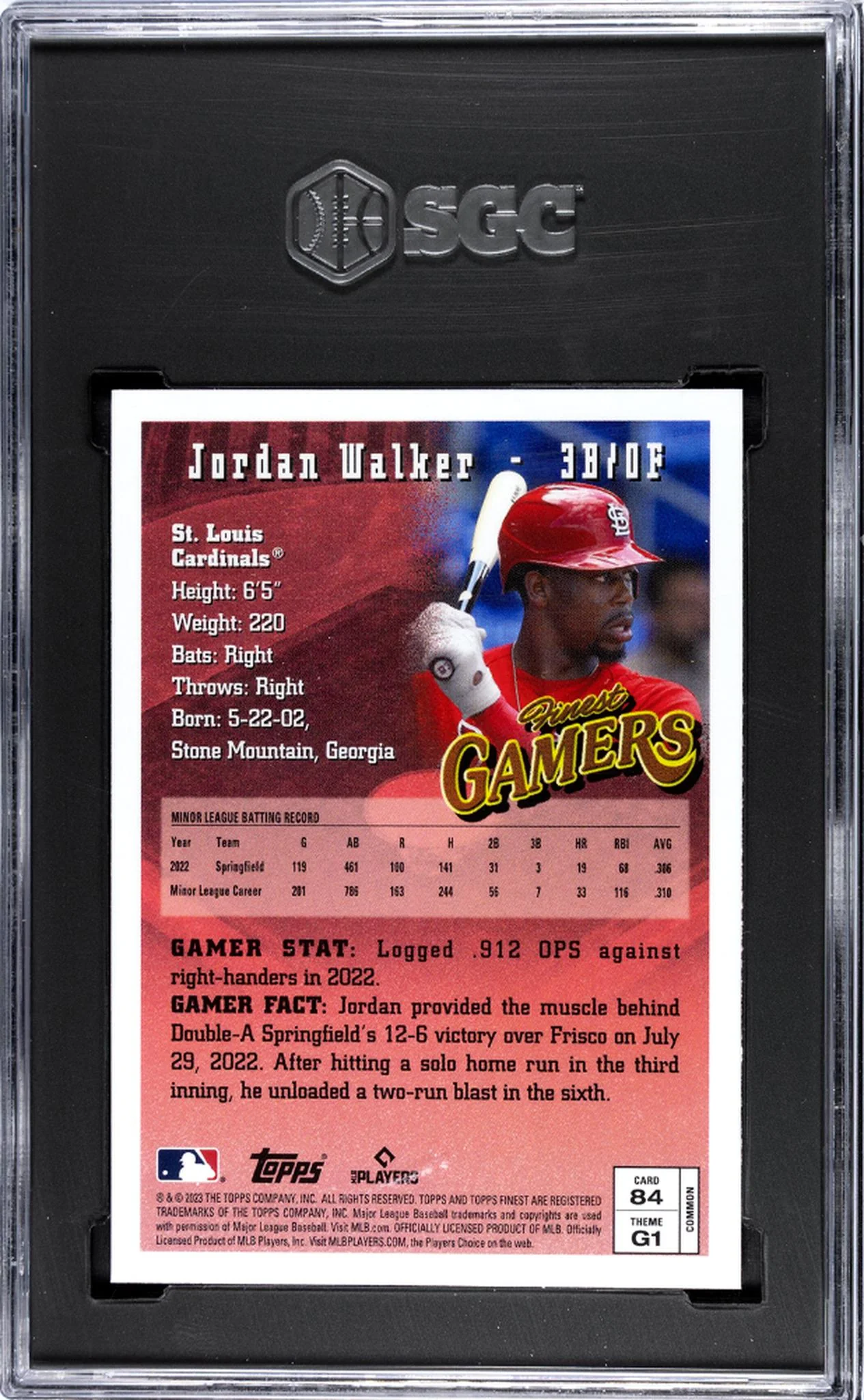 2023 Topps Finest Flashbacks Jordan Walker #84 RC SGC 9.5 - Image 2