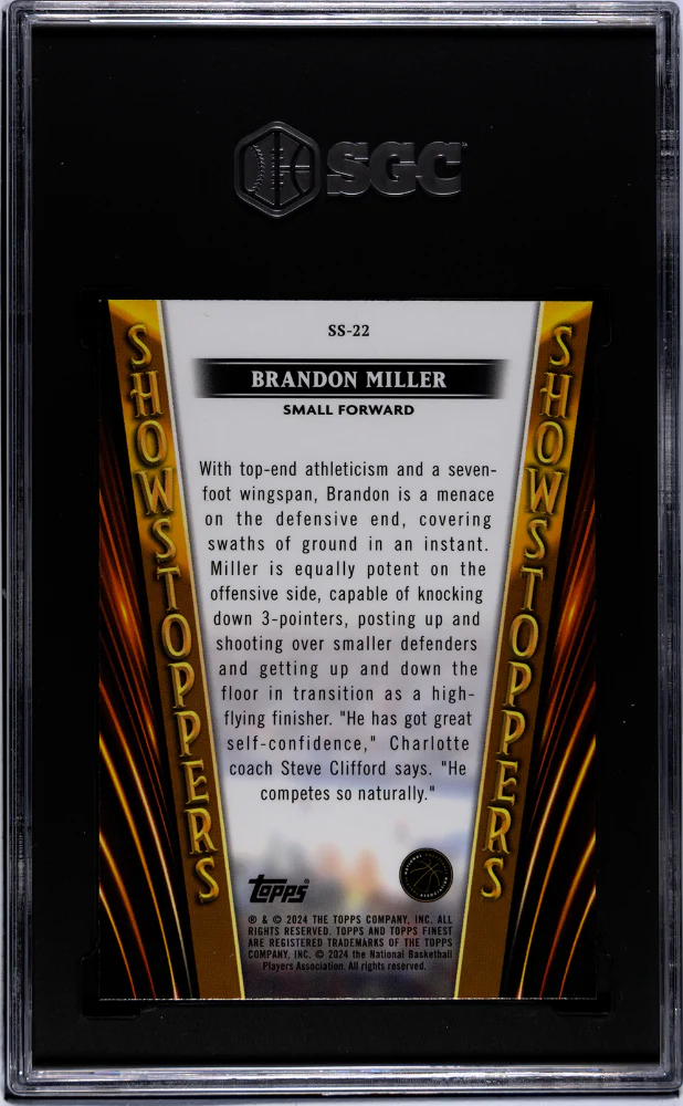 2023 Topps Finest Showstoppers Brandon Miller #SS-22 RC SGC 9 - Image 2