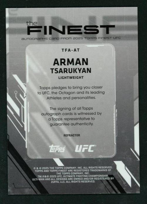 2023 Topps Finest TFA-AT Arman Tsarukyan The Finest Refractor Auto - Image 2