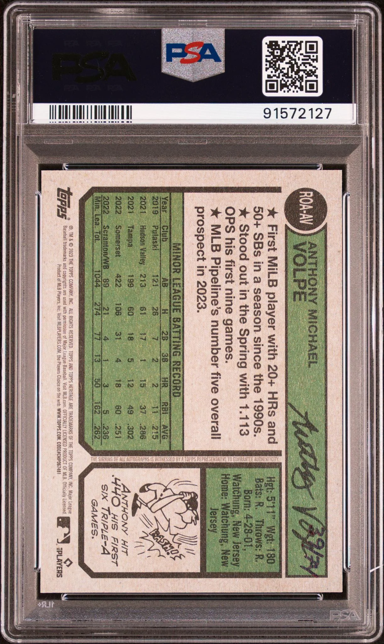 2023 Topps Heritage Real One Autographs Red Ink Anthony Volpe #ROAAV PSA 10 - Image 2