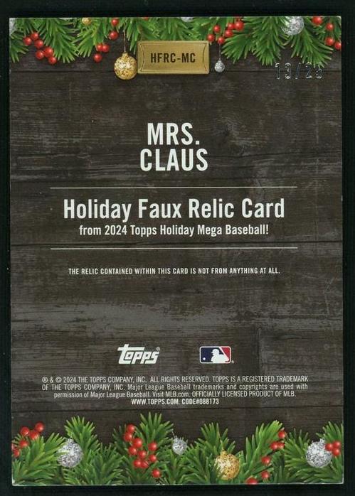 2023 Topps Holiday Mega HFRC-MC Mrs. Claus Holiday Faux Relic Card - Image 2