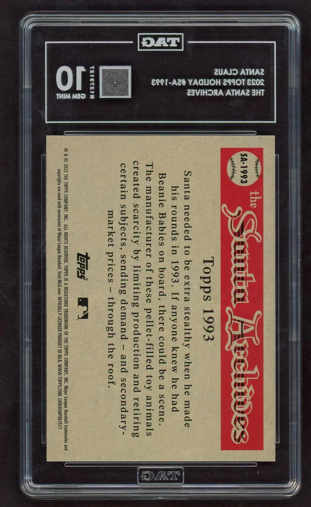 2023 Topps Holiday SA-1993 Santa Claus The Santa Archives TAG 10 Gem Mint North Pole - Image 2