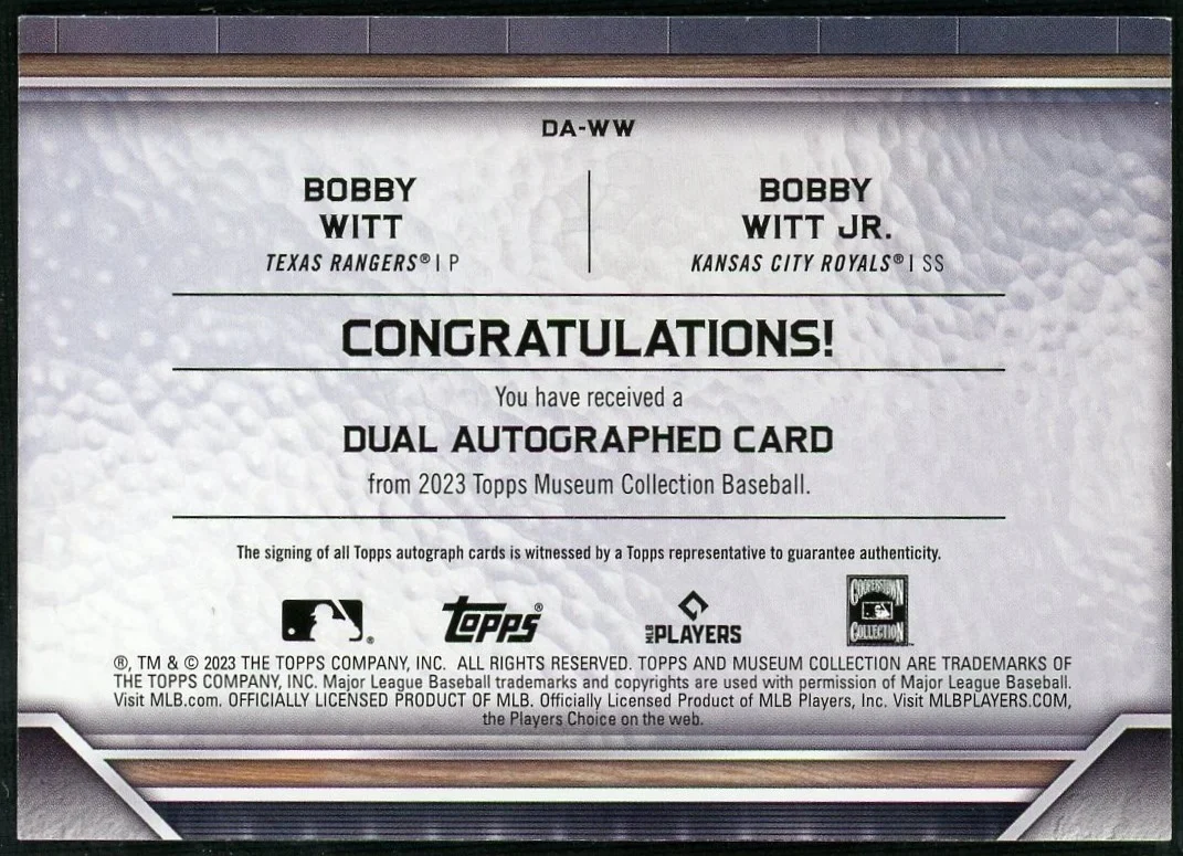 2023 Topps Museum Collection Bobby Witt Jr. & Bobby Witt Dual Autograph /15 - Image 2