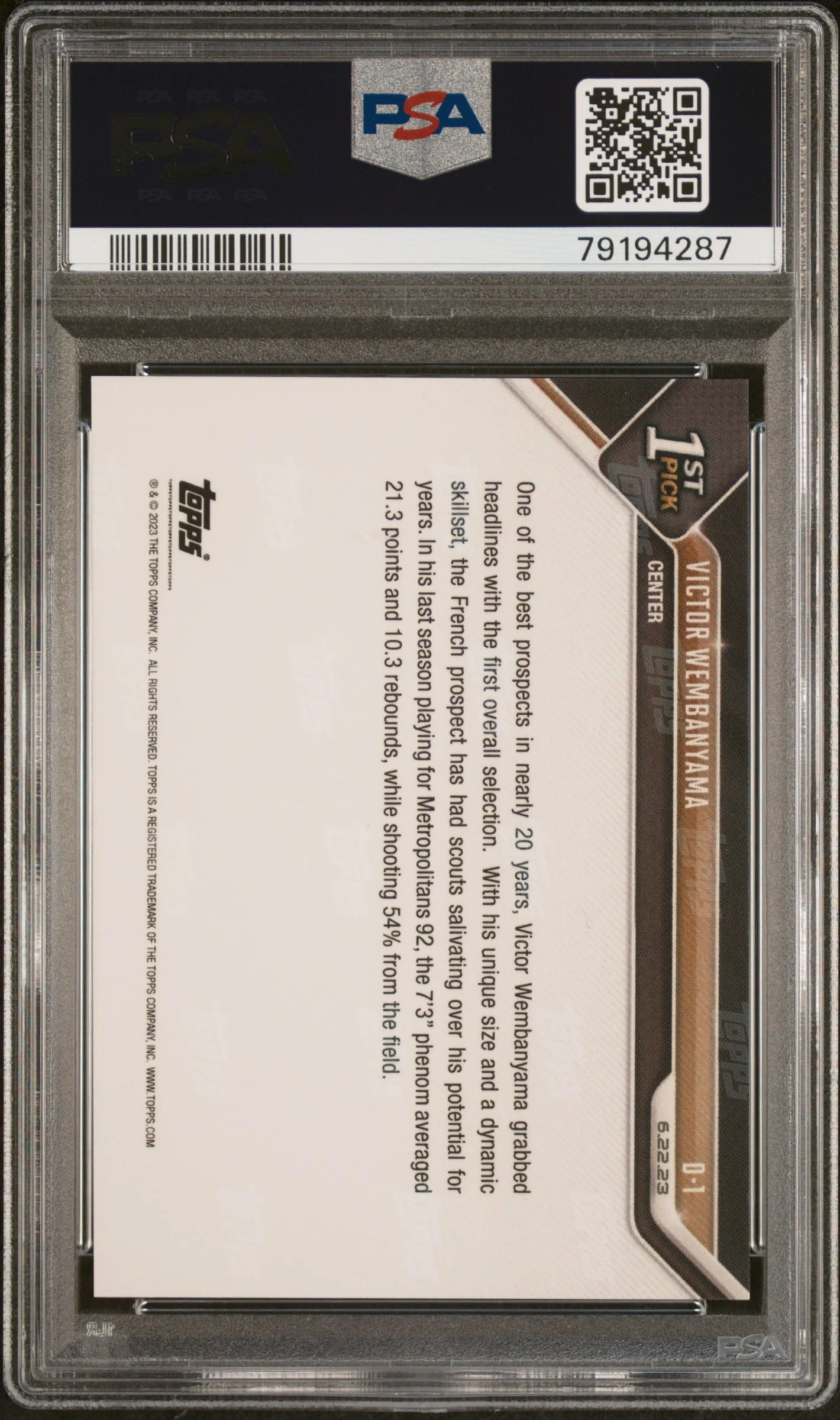 2023 Topps Now Draft Victor Wembanyama #D-1 /72171 PSA 10 - Image 2
