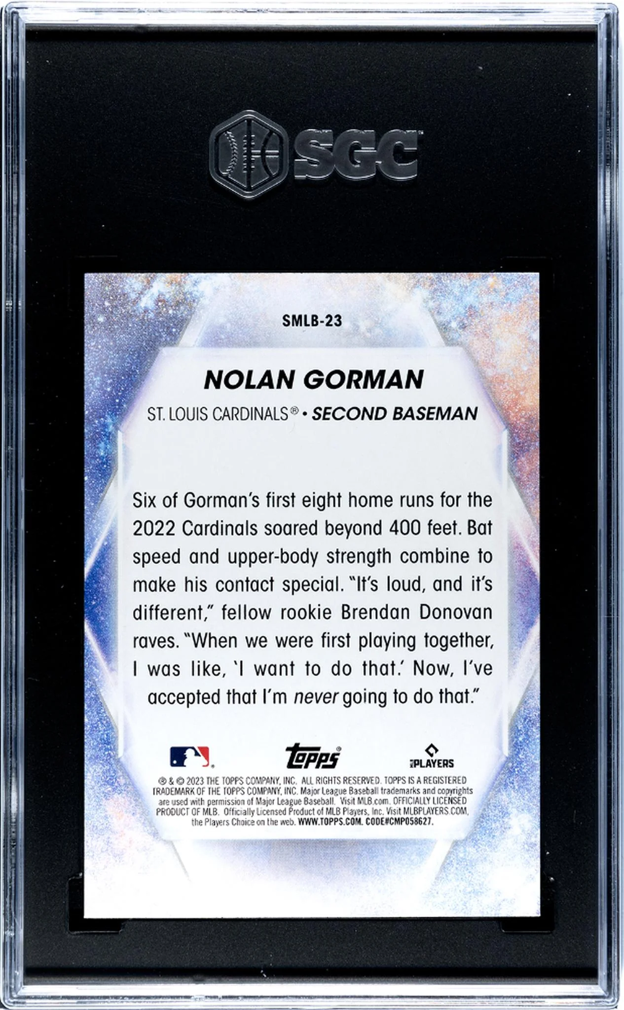 2023 Topps #SMLB-23 Nolan Gorman Stars of MLB SGC 10 - Image 2