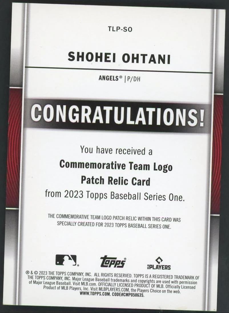 2023 Topps #TLP-SO Shohei Ohtani Commemorative Team Patches - Image 2