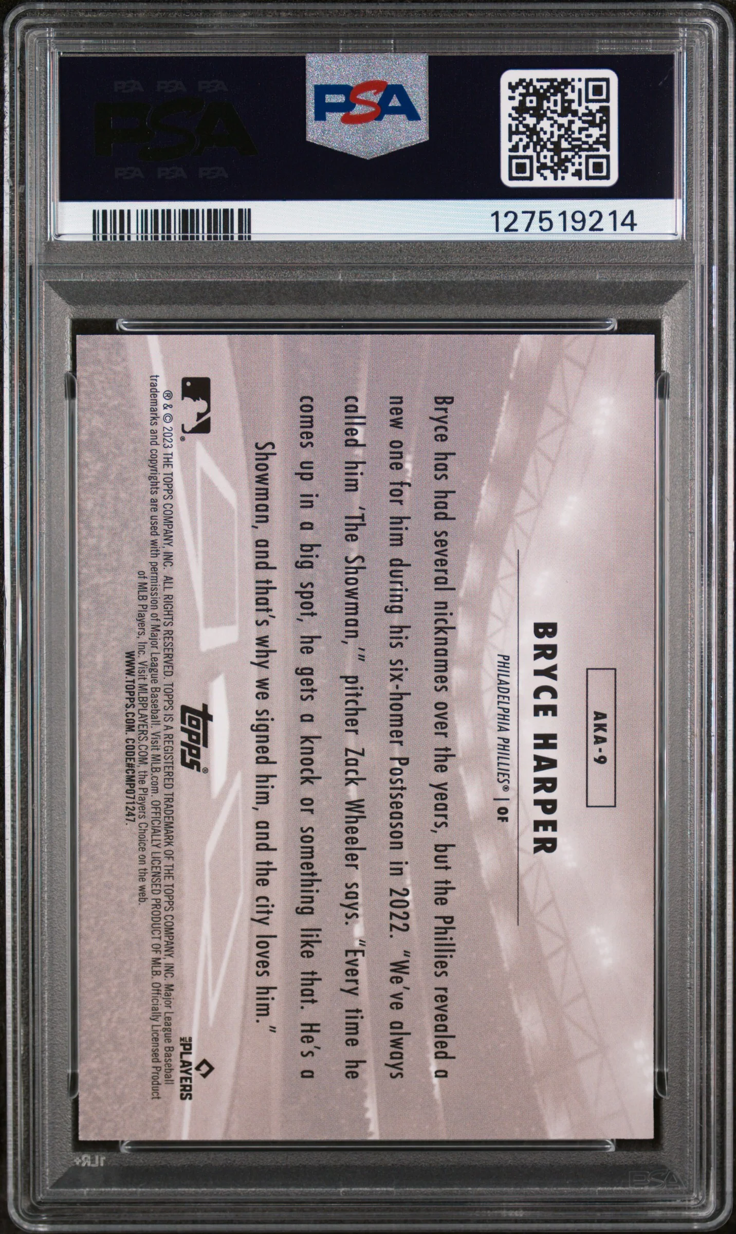 2023 Topps Update Aka Bryce Harper #AKA9 PSA 9 - Image 2