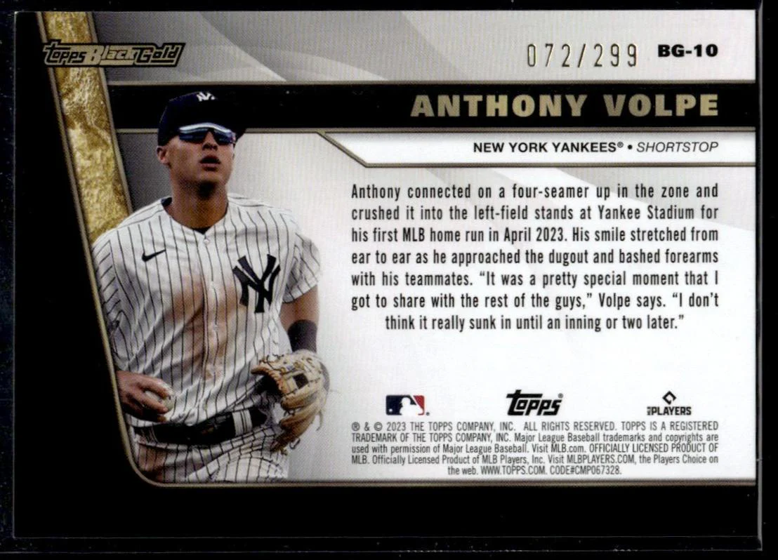 2023 Topps Update Black Gold Black Anthony Volpe #BG-10 RC /299 - Image 2