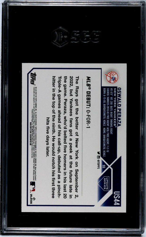 2023 Topps Update Oswald Peraza #US44 RC SGC 9.5 - Image 2