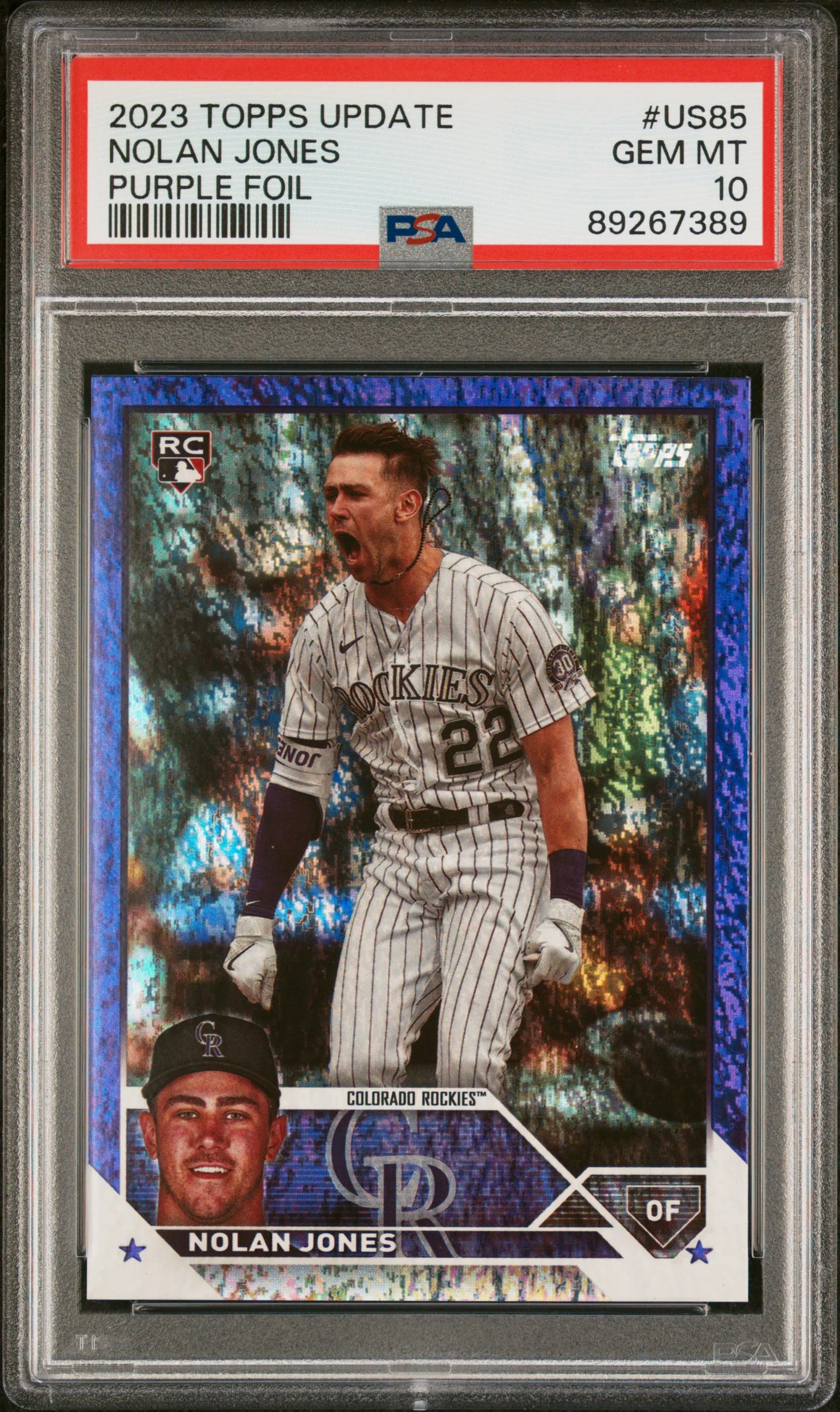 2023 Topps Update Purple Foil Nolan Jones #US85 RC /799 PSA 10