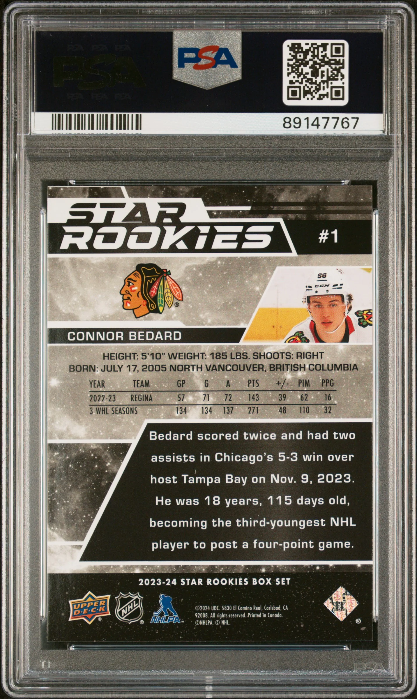 2023 Uper Deck Star Rookies Connor Bedard #1 PSA 8 - Image 2