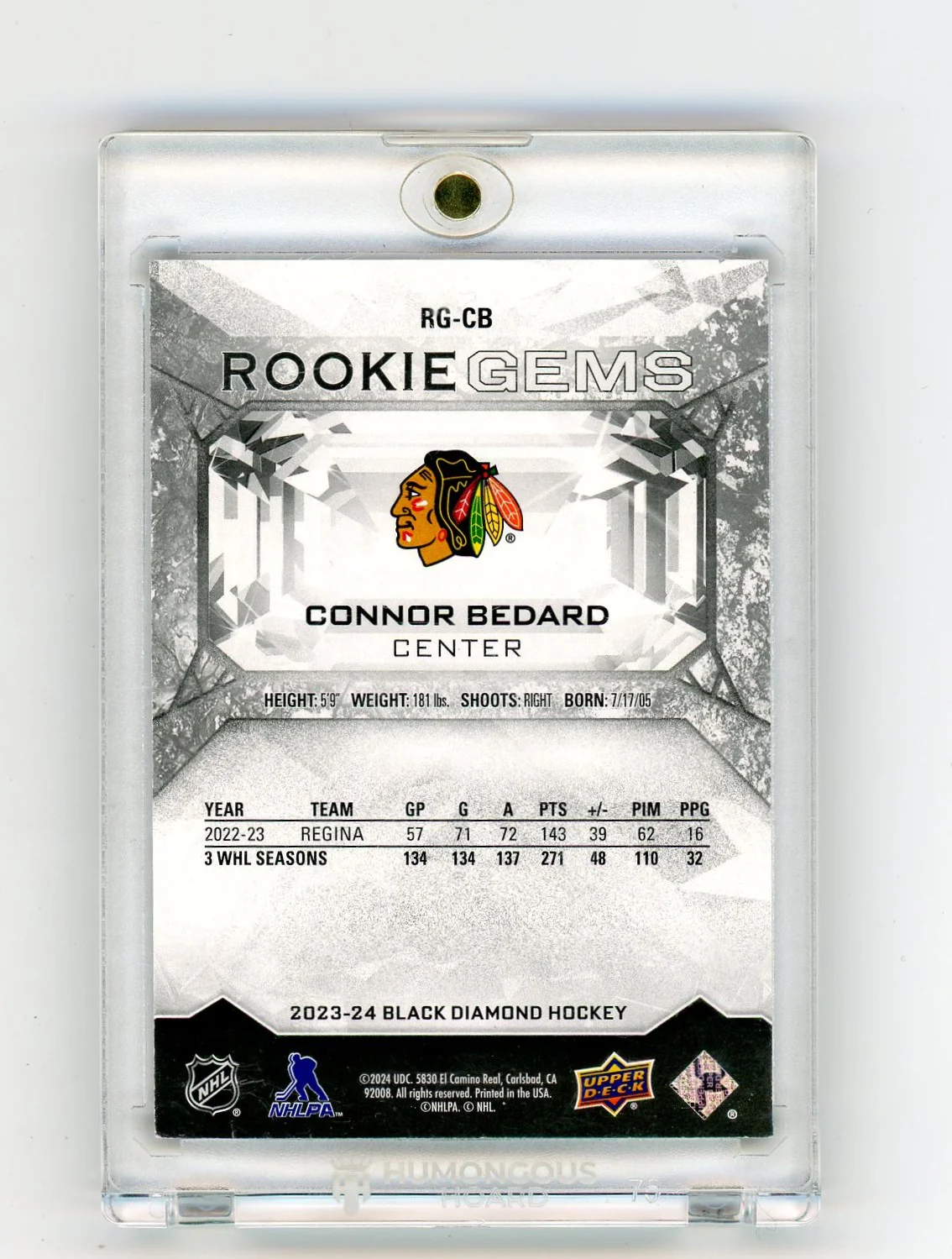 2023 Upper Deck Black Diamond Rookie Gems Connor Bedard #RG-CB /399 - Image 2