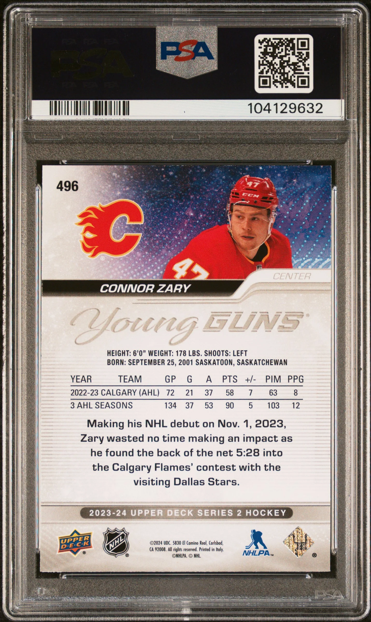 2023 Upper Deck Connor Zary #496 PSA 9 - Image 2