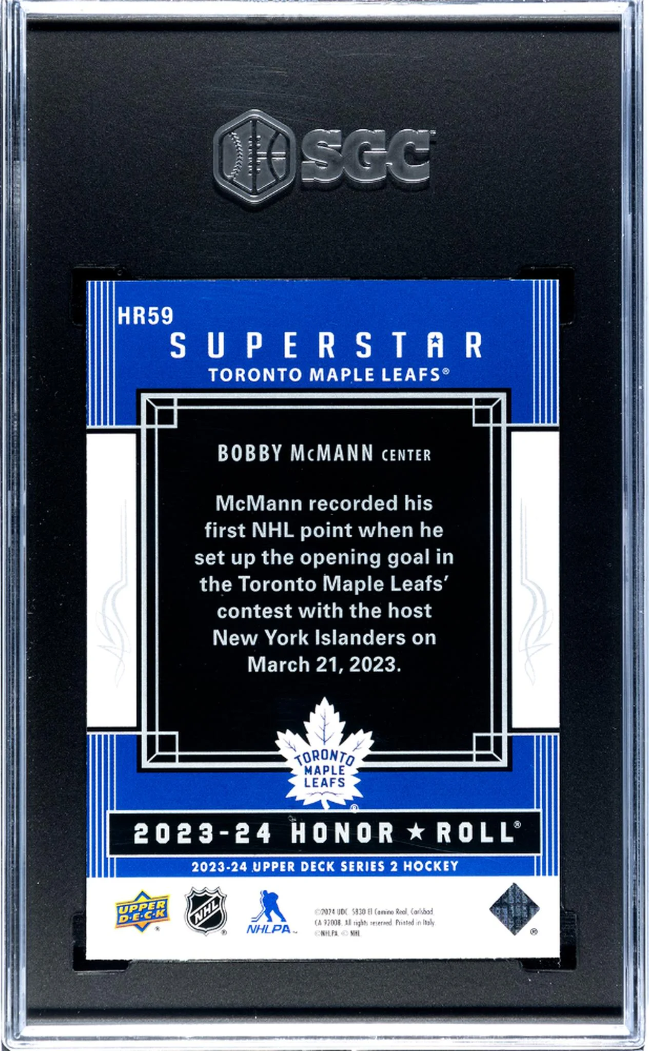 2023 Upper Deck #HR59 Bobby McMann Honor Roll SGC 9.5 - Image 2