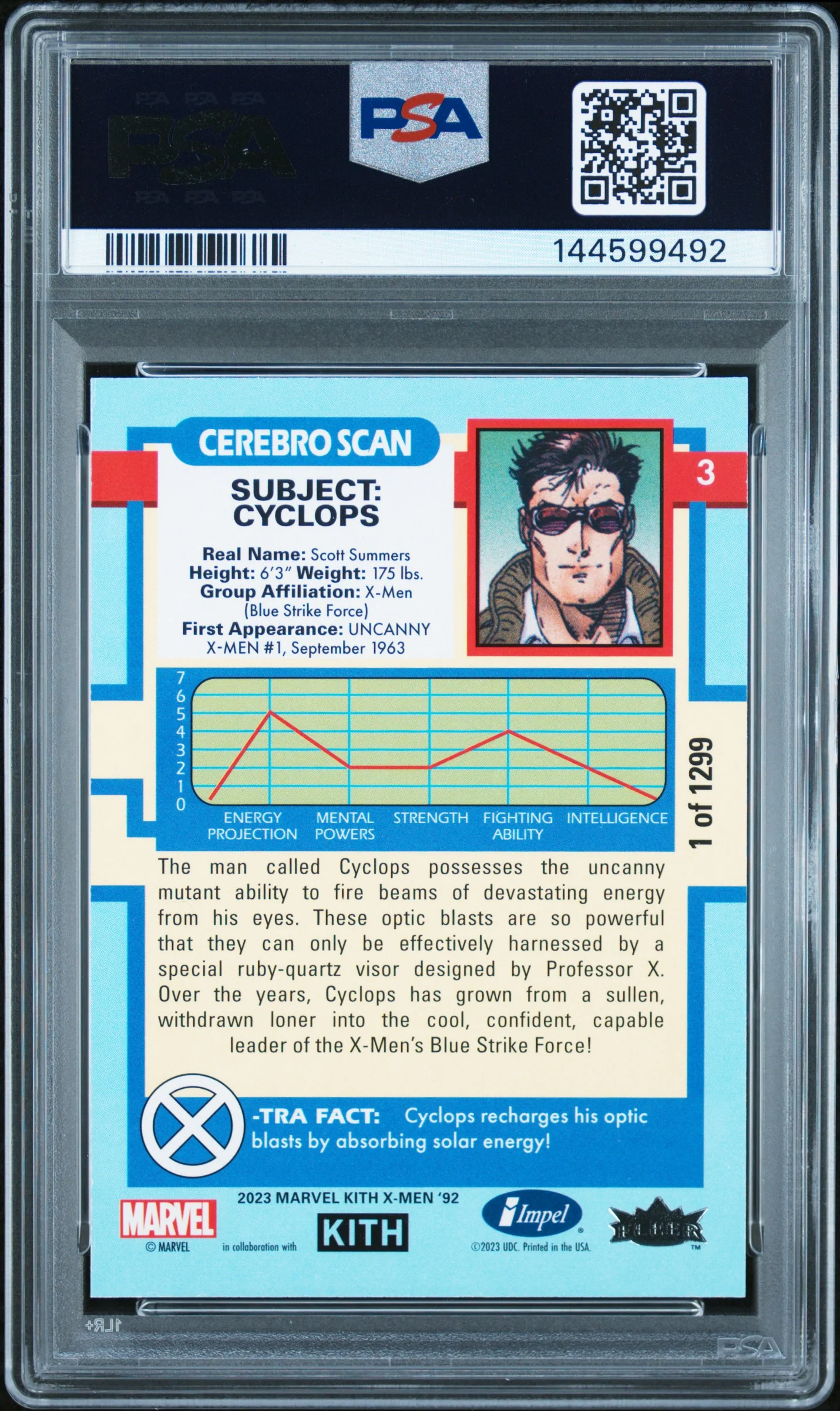 2023 Upper Deck Kith X-Men '92 Characters Cyclops #3 /1 PSA 5 - Image 2