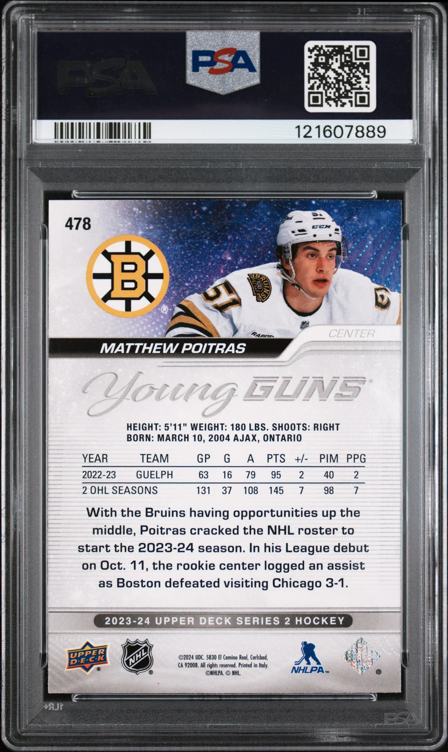 2023 Upper Deck Silver Foil Matthew Poitras #478 PSA 9 - Image 2