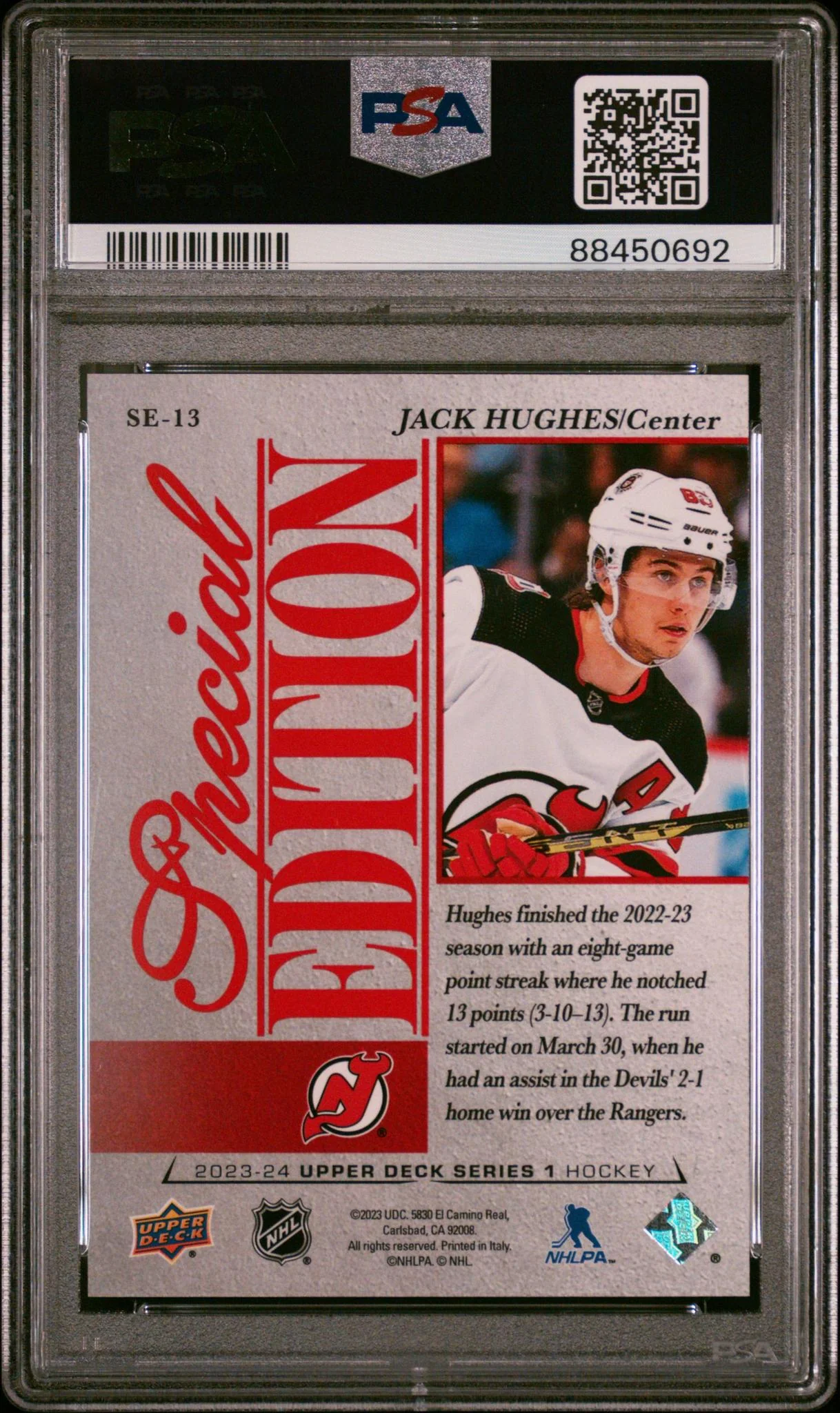 2023 Upper Deck Special Edition Red Jack Hughes #SE13 PSA 10 - Image 2