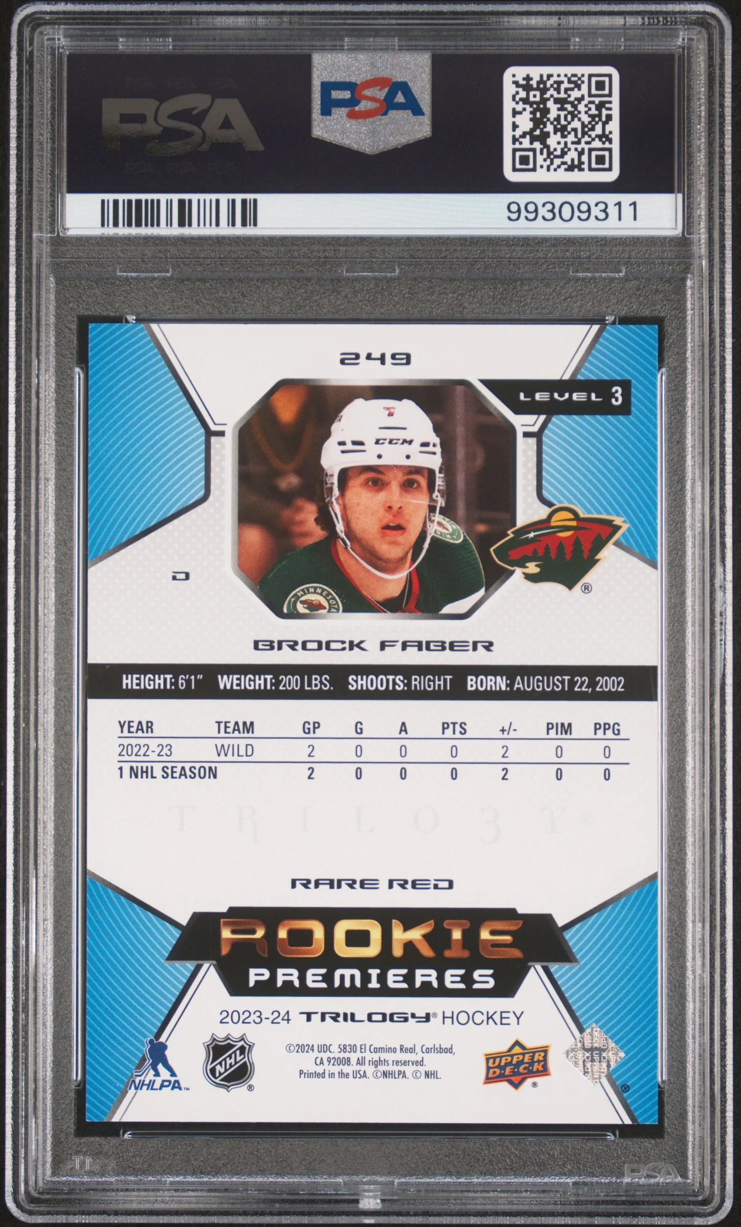 2023 Upper Deck Trilogy Red Brock Faber #249 /49 PSA 10 - Image 2