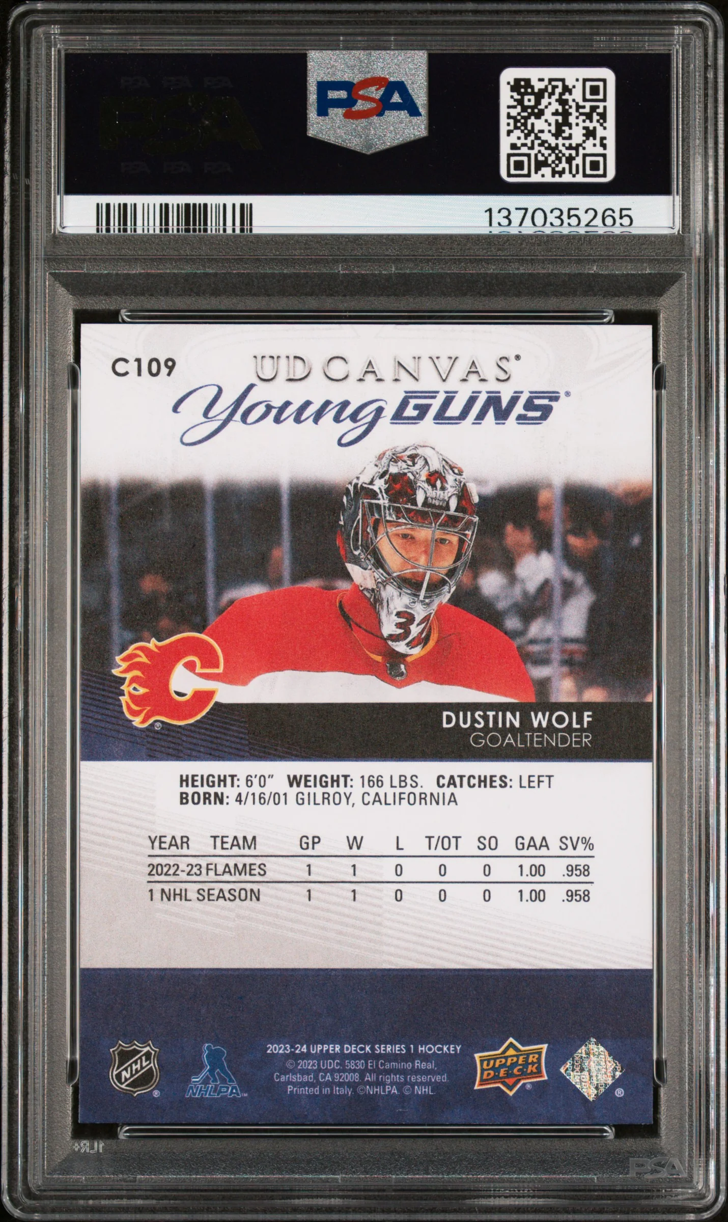 2023 Upper Deck UD Canvas Dustin Wolf #C109 PSA 10 - Image 2