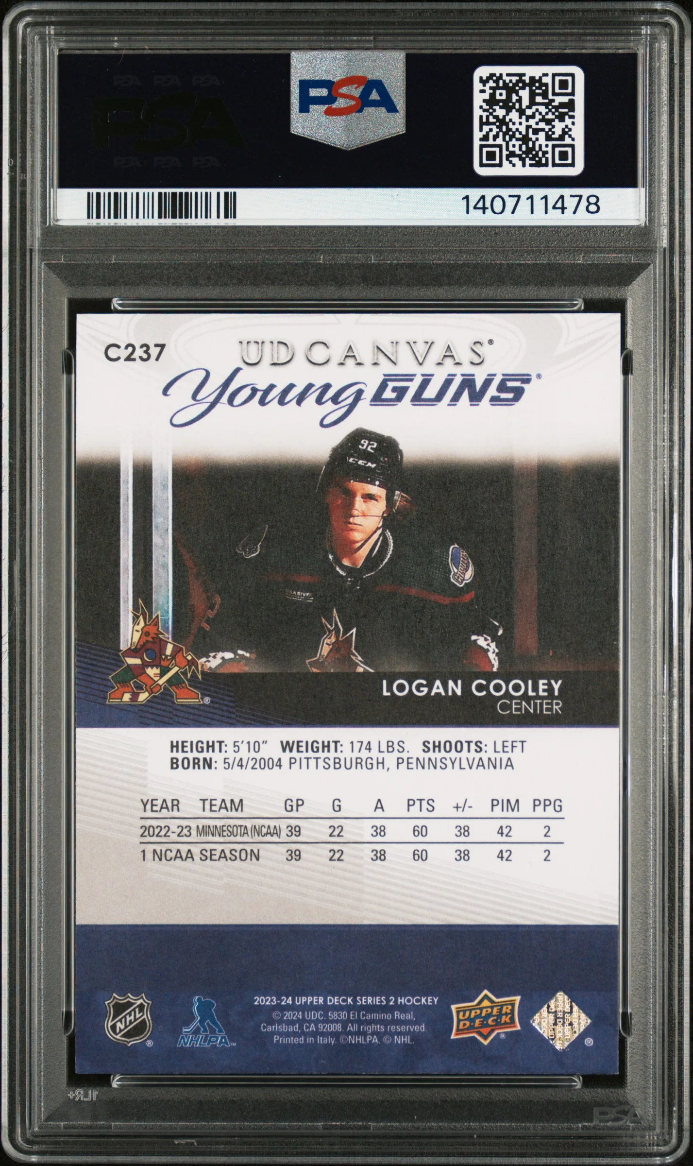 2023 Upper Deck UD Canvas Logan Cooley #C237 PSA 9 - Image 2