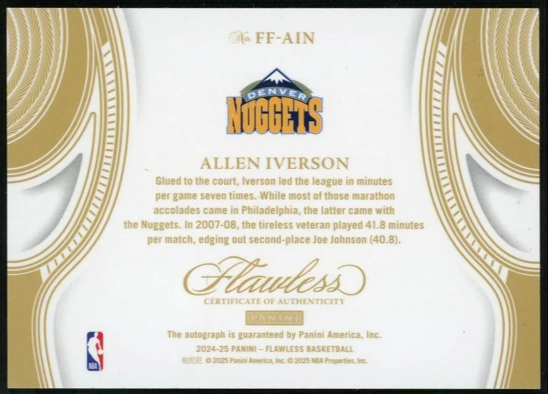 2024-25 Flawless Allen Iverson Flawless Finishes Auto /3 - Image 2