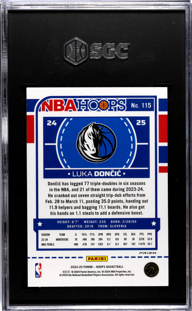 2024-25 Panini Hoops #115 Luka Doncic Premium Winter Prizm SGC 9.5 - Image 2