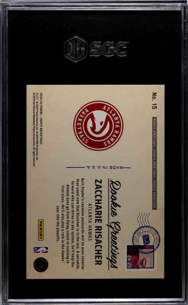 2024-25 Panini Hoops #15 Zaccharie Risacher Rookie Greetings SGC 10 - Image 2