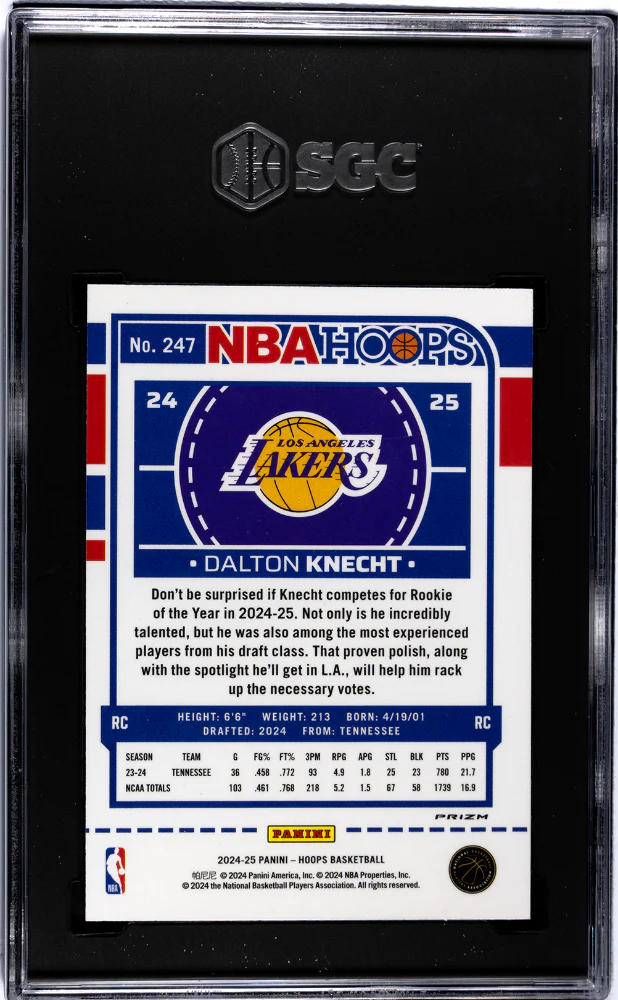 2024-25 Panini Hoops #247 Dalton Knecht Premium Winter Prizm SGC 10 - Image 2