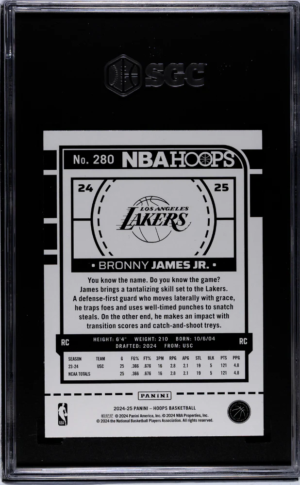 2024-25 Panini Hoops #280 Bronny James Jr. SGC 9.5 - Image 2