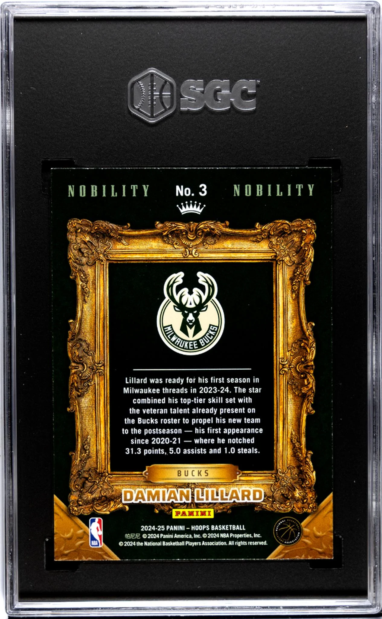 2024-25 Panini Hoops #3 Damian Lillard Nobility SGC 9.5 - Image 2