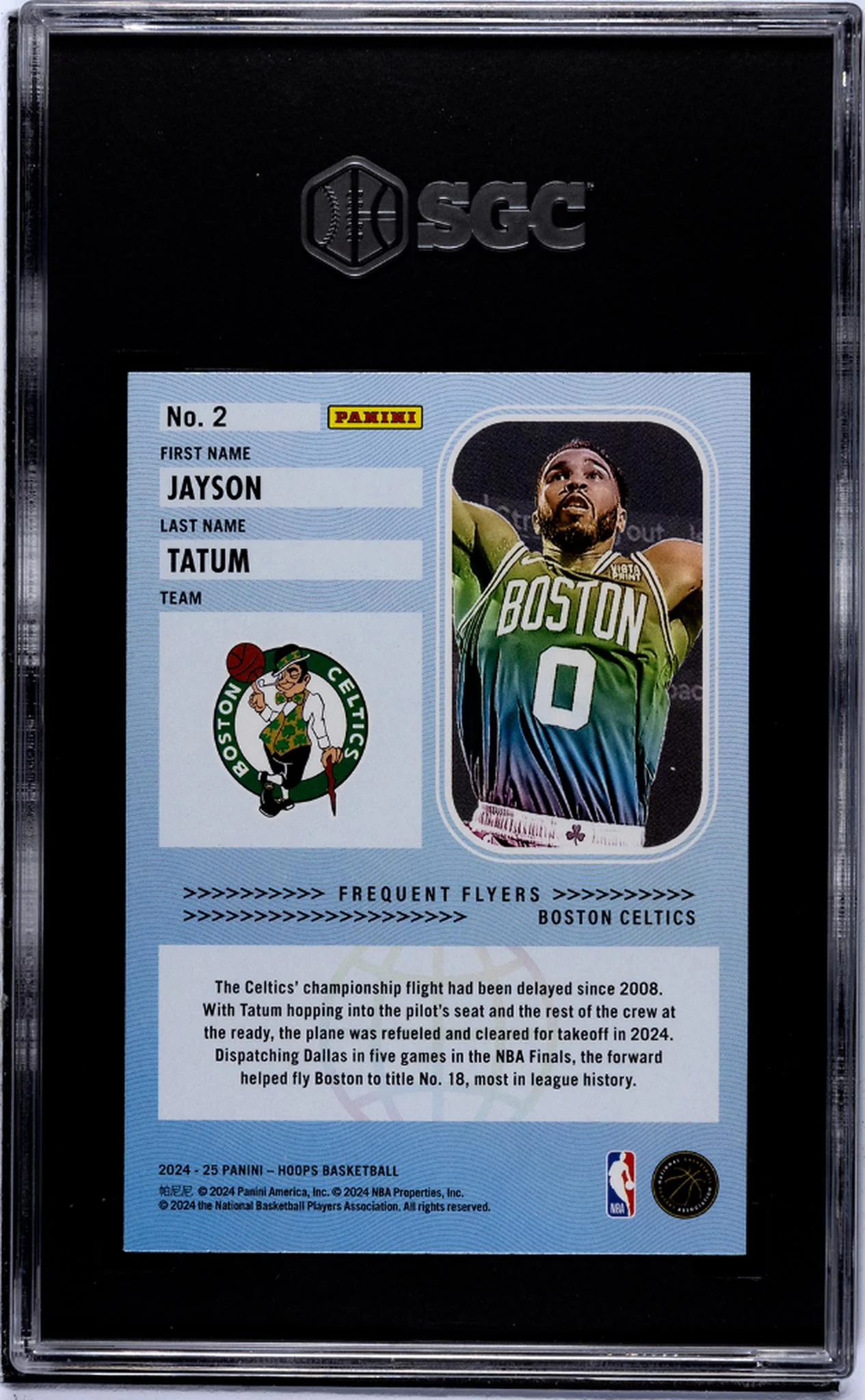 2024-25 Panini Hoops Frequent Flyers Jayson Tatum #2 SGC 10 - Image 2