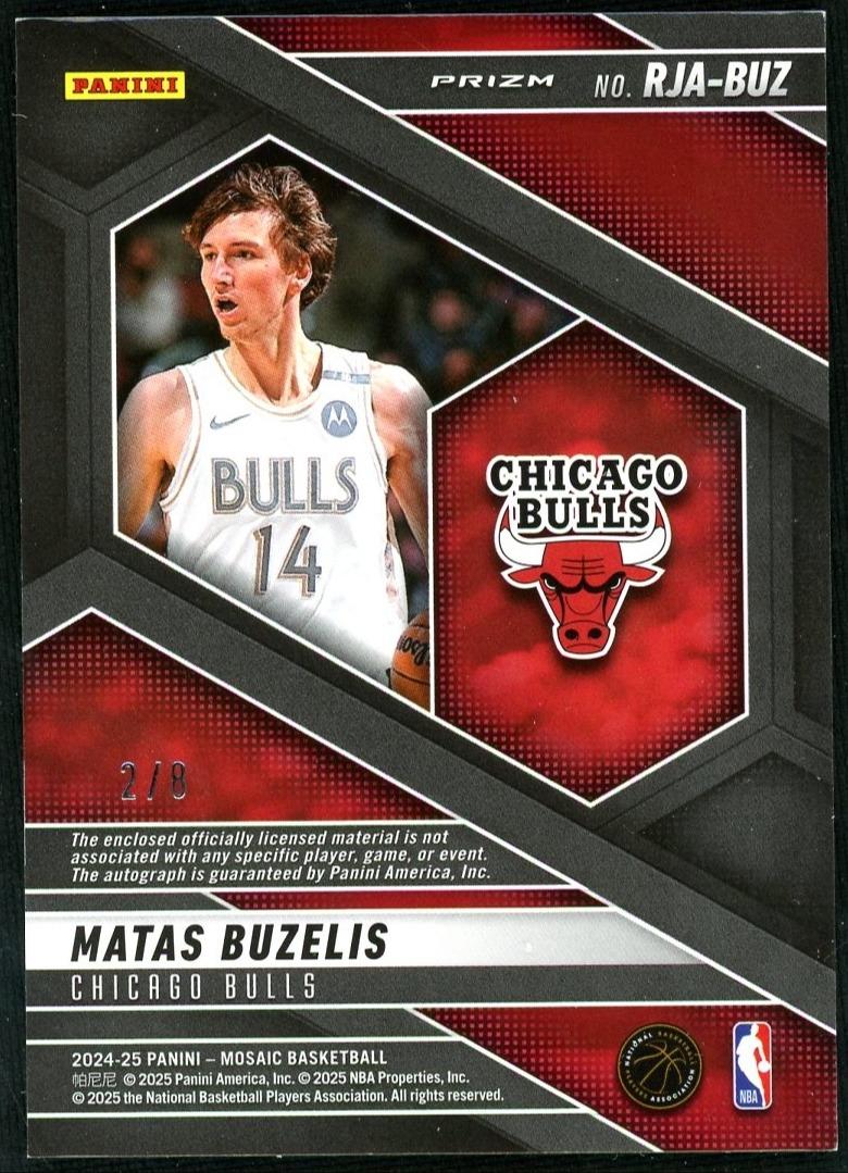 2024-25 Panini Mosaic Black Gold Prizm Rookie Patch Auto Matas Buzelis /8 - Image 2