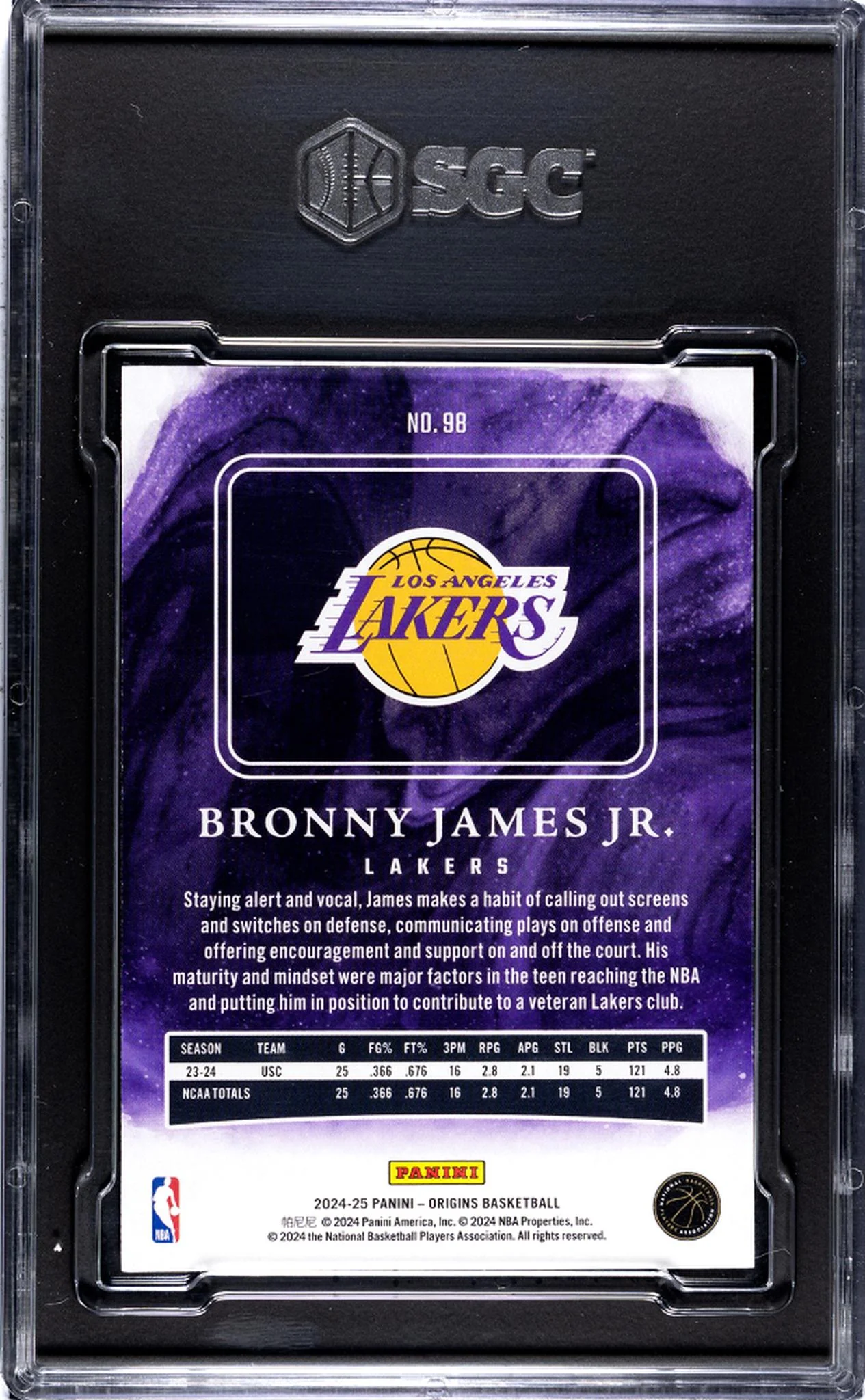 2024-25 Panini Origins #98 Bronny James Jr. SGC 9.5 - Image 2