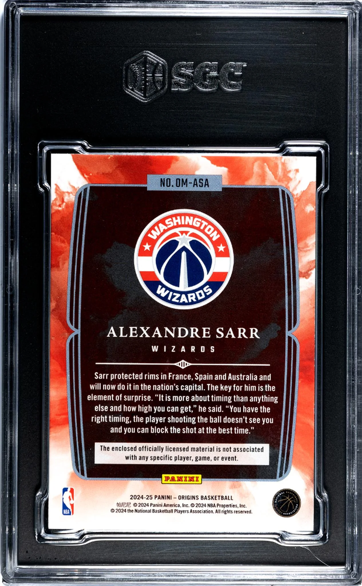 2024-25 Panini Origins #OM-ASA Alexandre Sarr Origination Mat. SGC 9 - Image 2