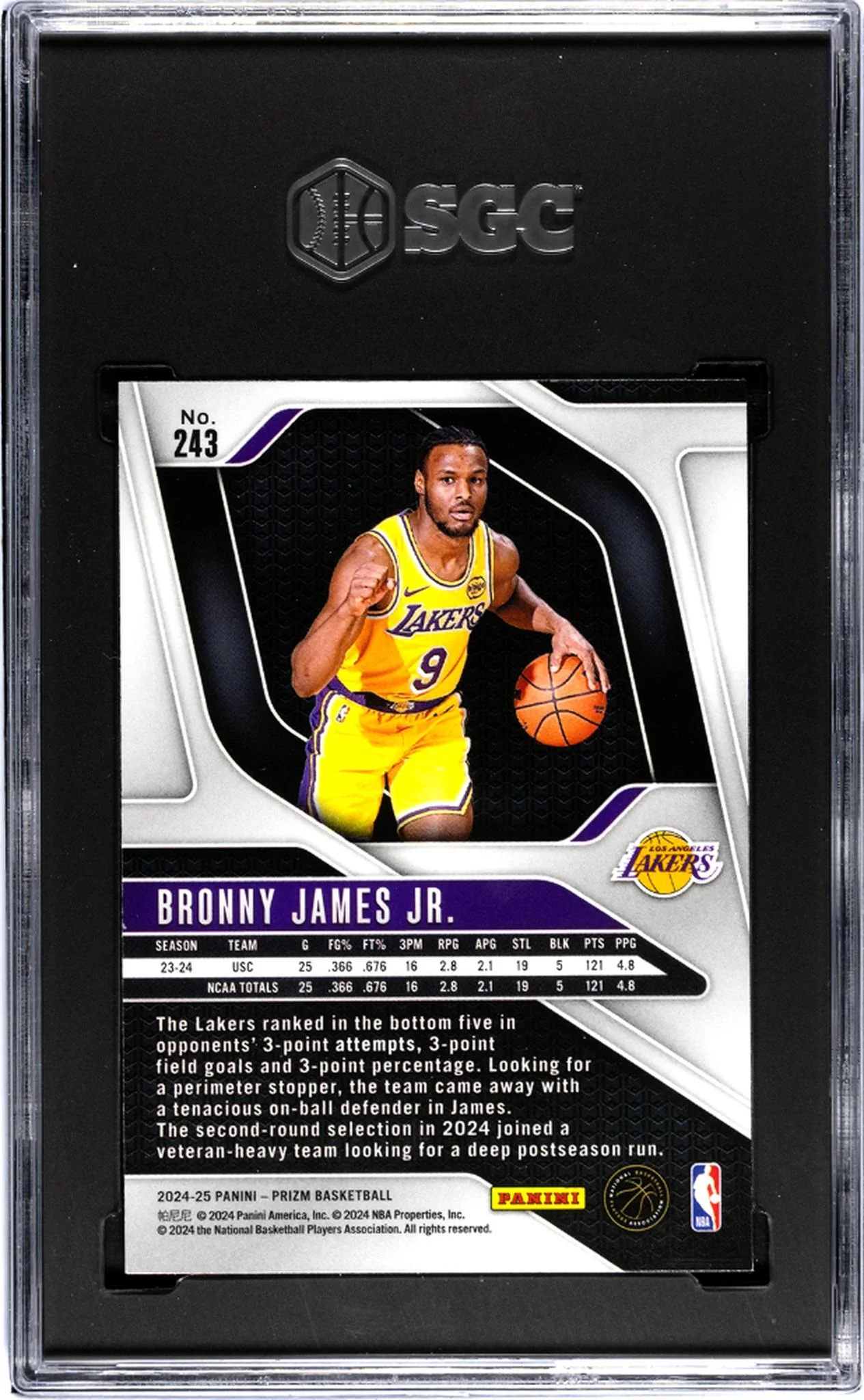 2024-25 Panini Prizm #243 Bronny James Jr. SGC 9 - Image 2