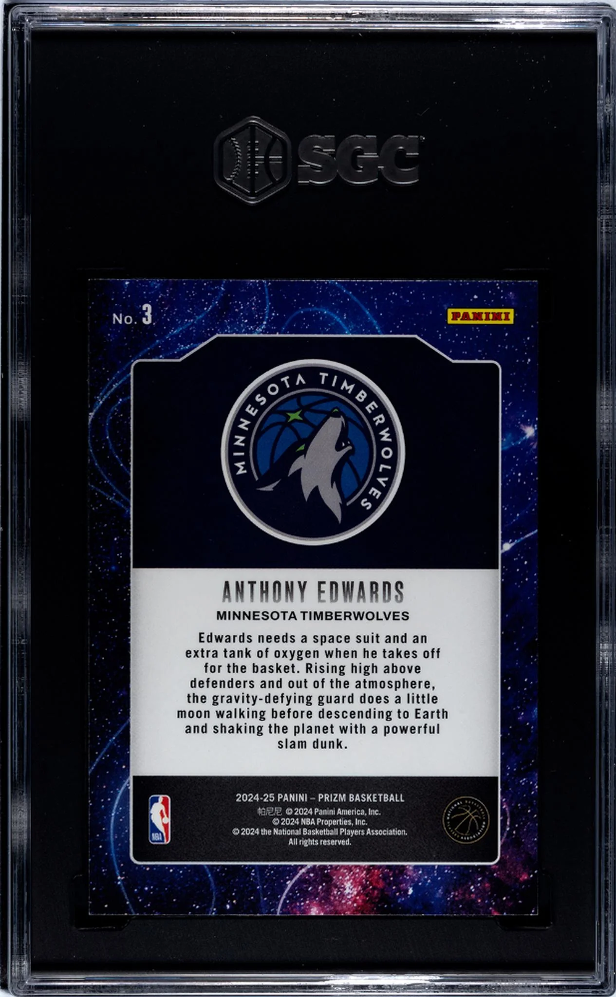 2024-25 Panini Prizm #3 Anthony Edwards Deep Space SGC 9.5 - Image 2