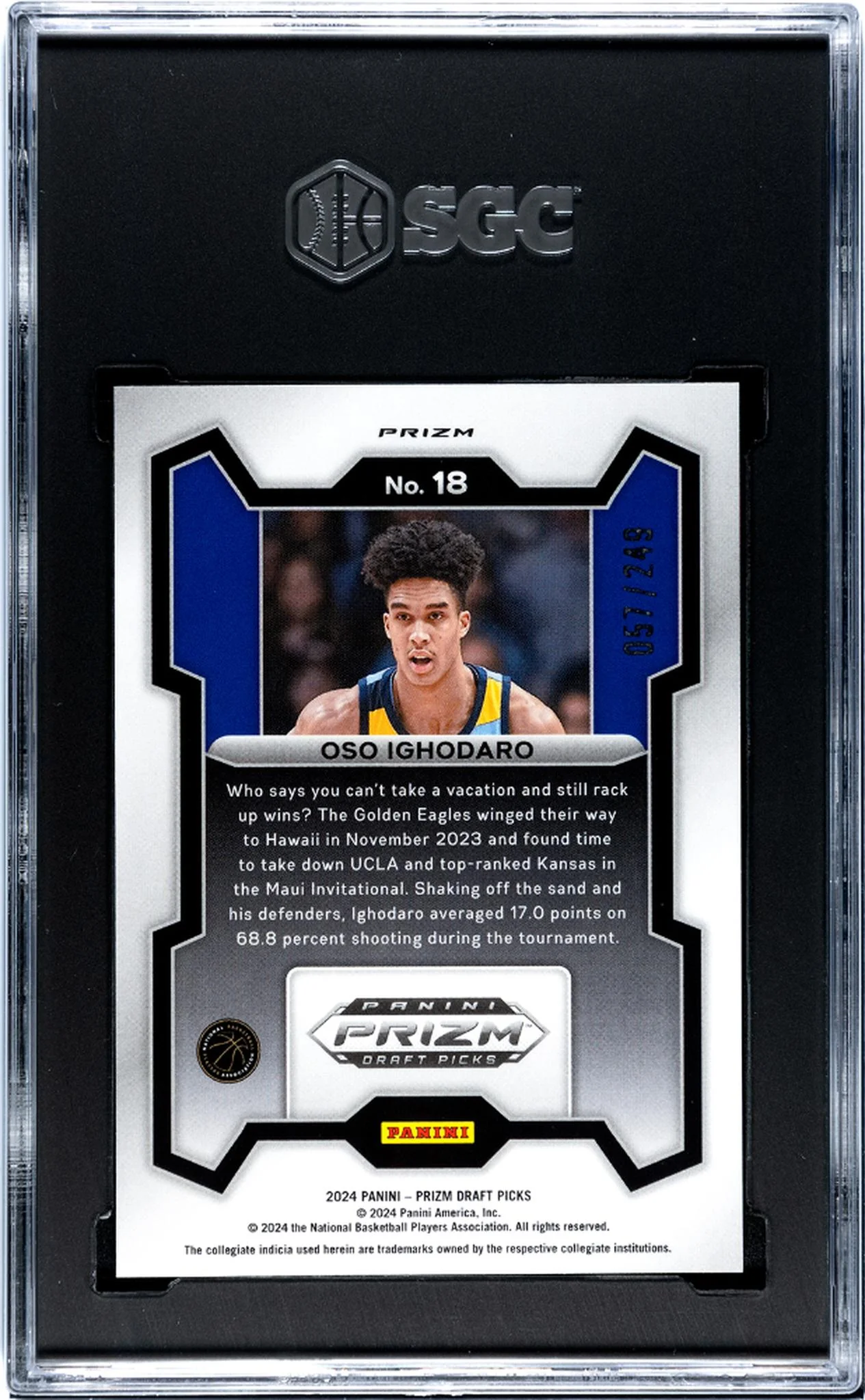 2024 Panini Prizm D.P. Blue Wave Oso Ighodaro #18 RC /249 SGC 8 - Image 2