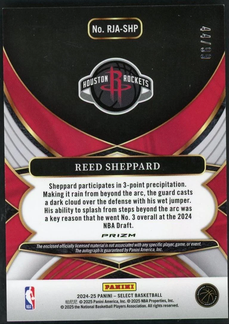 2024-25 Panini Select Reed Sheppard Red Wave Patch Auto /99 - Image 2