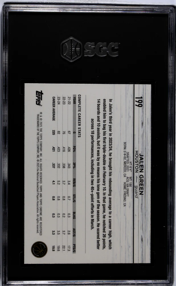 2024-25 Topps Chrome #199 Jalen Green Prism Refractor SGC 10 - Image 2