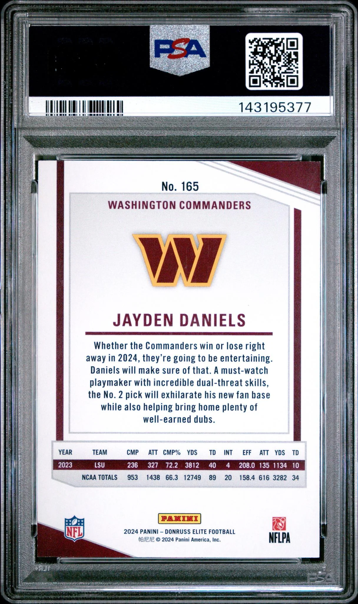 2024 Aspirations Shimmer Jayden Daniels #165 /875 PSA 9 - Image 2