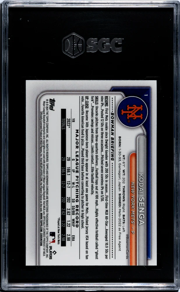2024 Bowman #1 Kodai Senga Bowman Mega Box SGC 10 - Image 2
