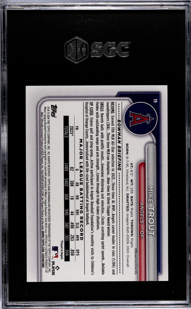 2024 Bowman #19 Mike Trout SGC 10 - Image 2