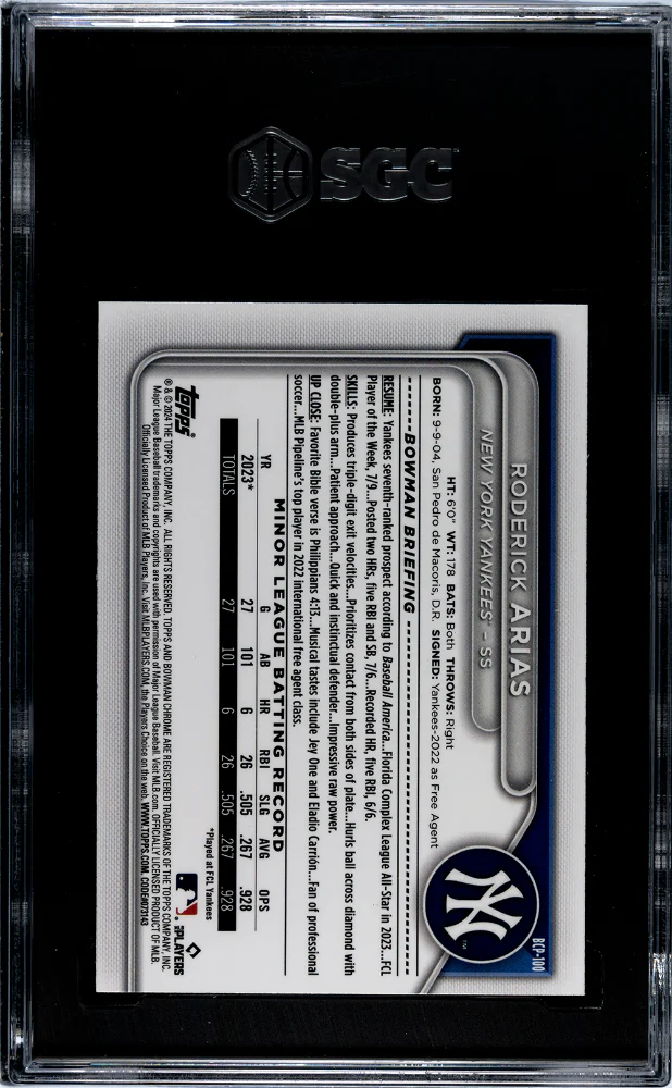 2024 Bowman Chrome Lunar Glow Refractor Roderick Arias #BCP-100 SGC 8 - Image 2
