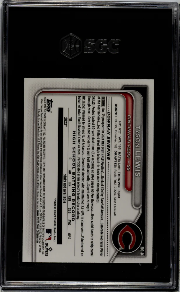 2024 Bowman #BDC-44 Tyson Lewis Green Grass Refractor /99 SGC 10 - Image 2