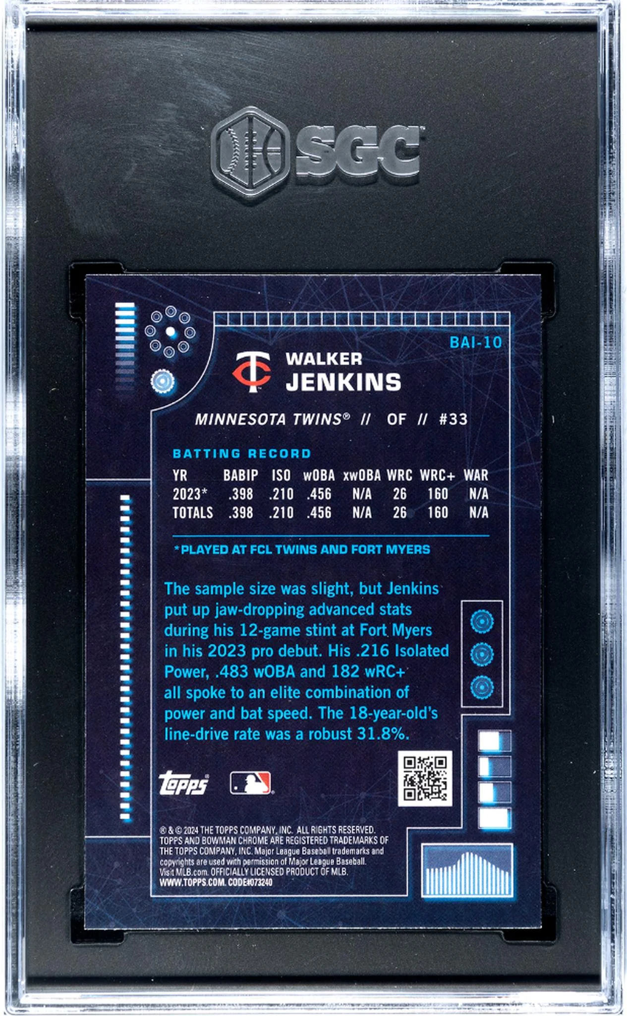 2024 Bowman Bowman A.I. Walker Jenkins #BAI-10 SGC 9.5 - Image 2
