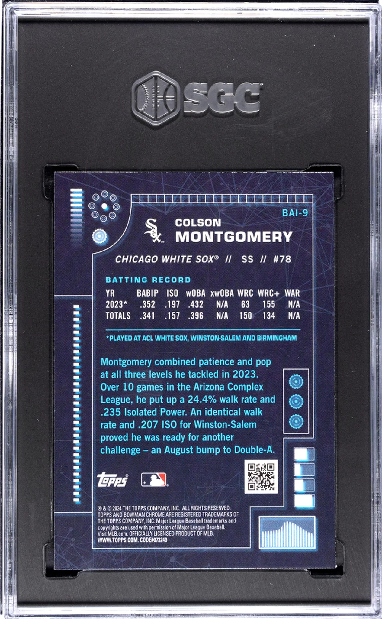 2024 Bowman Chrome Colson Montgomery #BAI-9 SGC 9.5 - Image 2