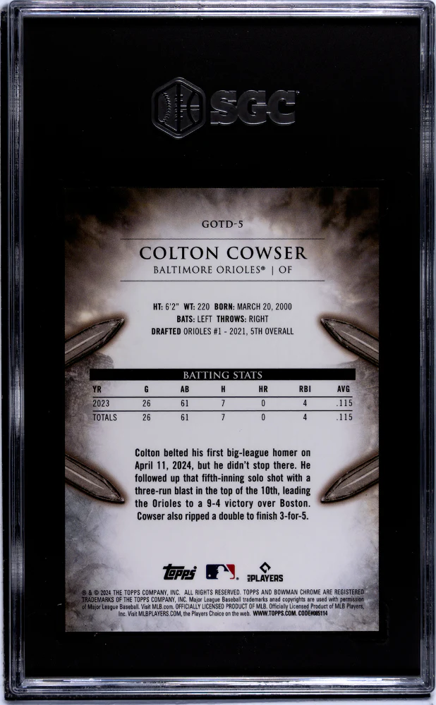 2024 Bowman Chrome #GOTD-5 Colton Cowser Gladiators of the Diamond /50 SGC 10 - Image 2