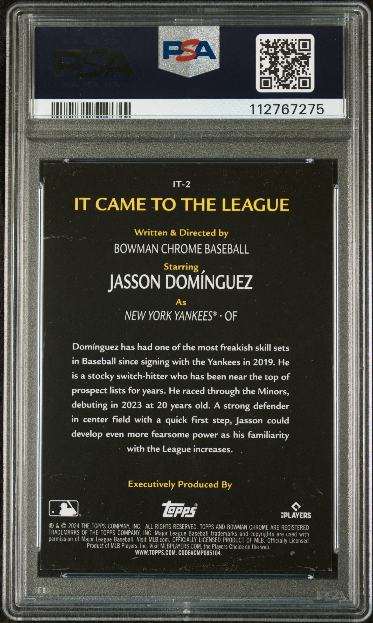 2024 Bowman Chrome ICTTL Orange Refractor Jasson Dominguez #IT-2 RC /25 PSA 8 - Image 2