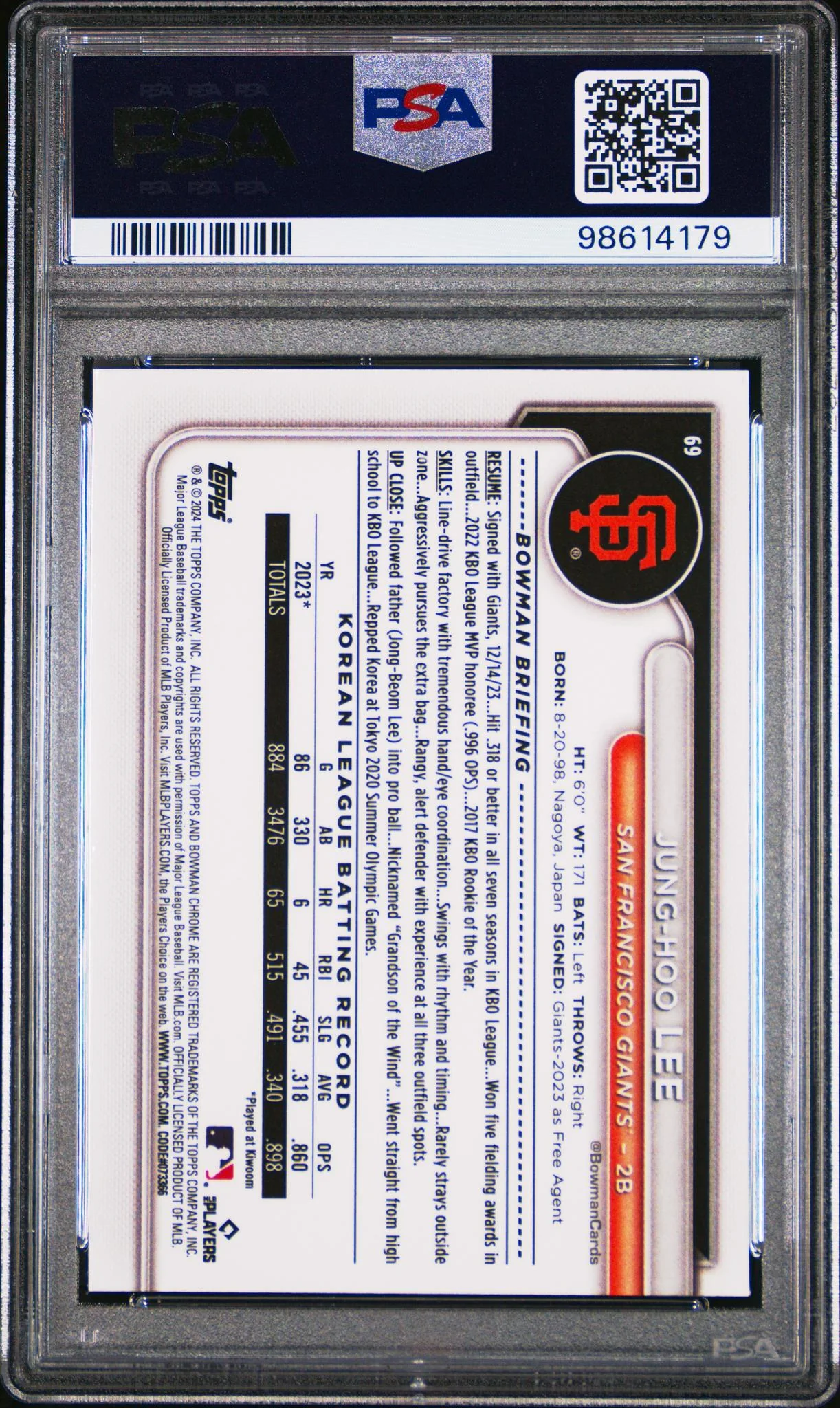 2024 Bowman Chrome Mega Box Jung Hoo Lee #69 PSA 10 - Image 2