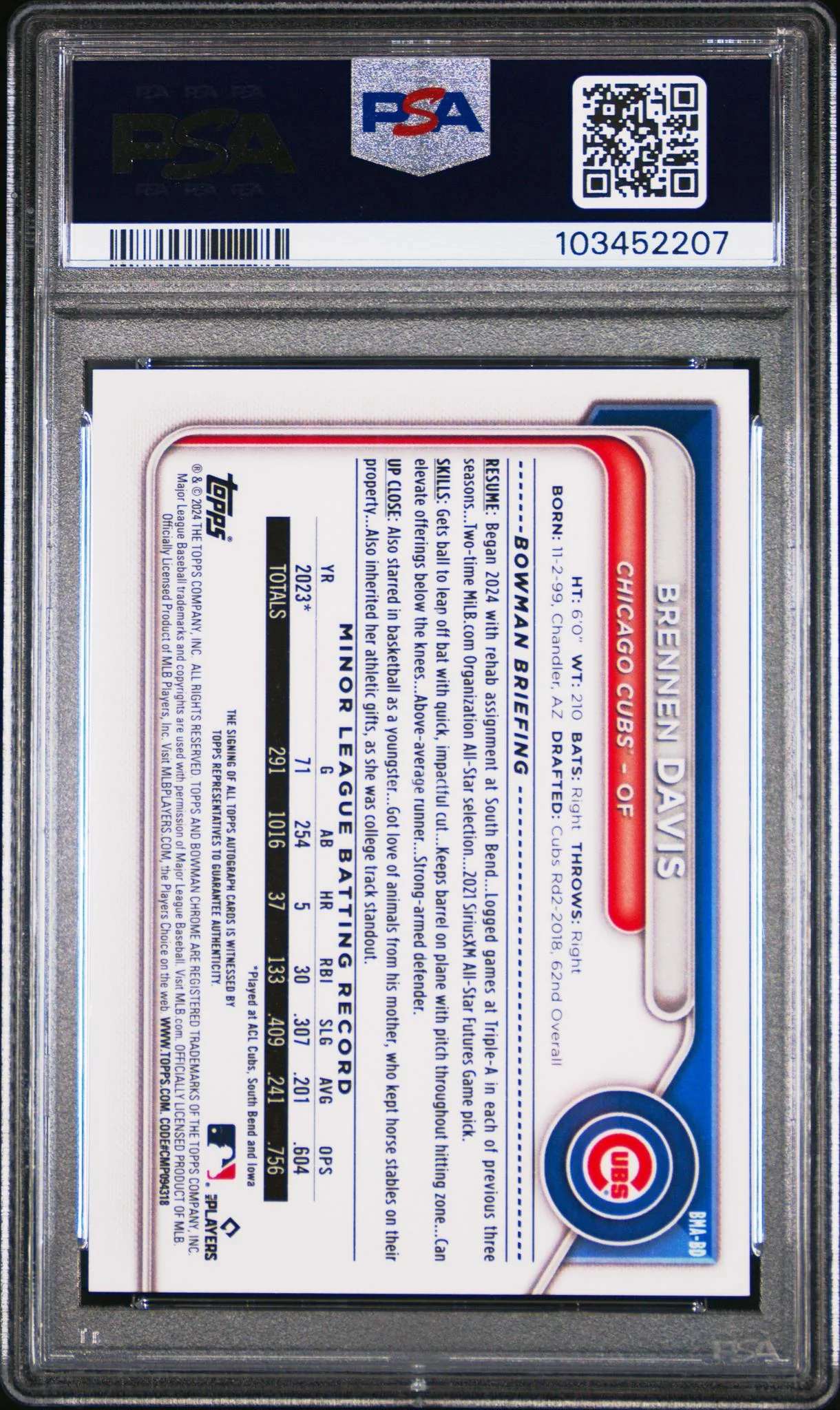 2024 Bowman Chrome Mega Box Mojo Brennen Davis #BMA-BD Auto PSA 10 - Image 2